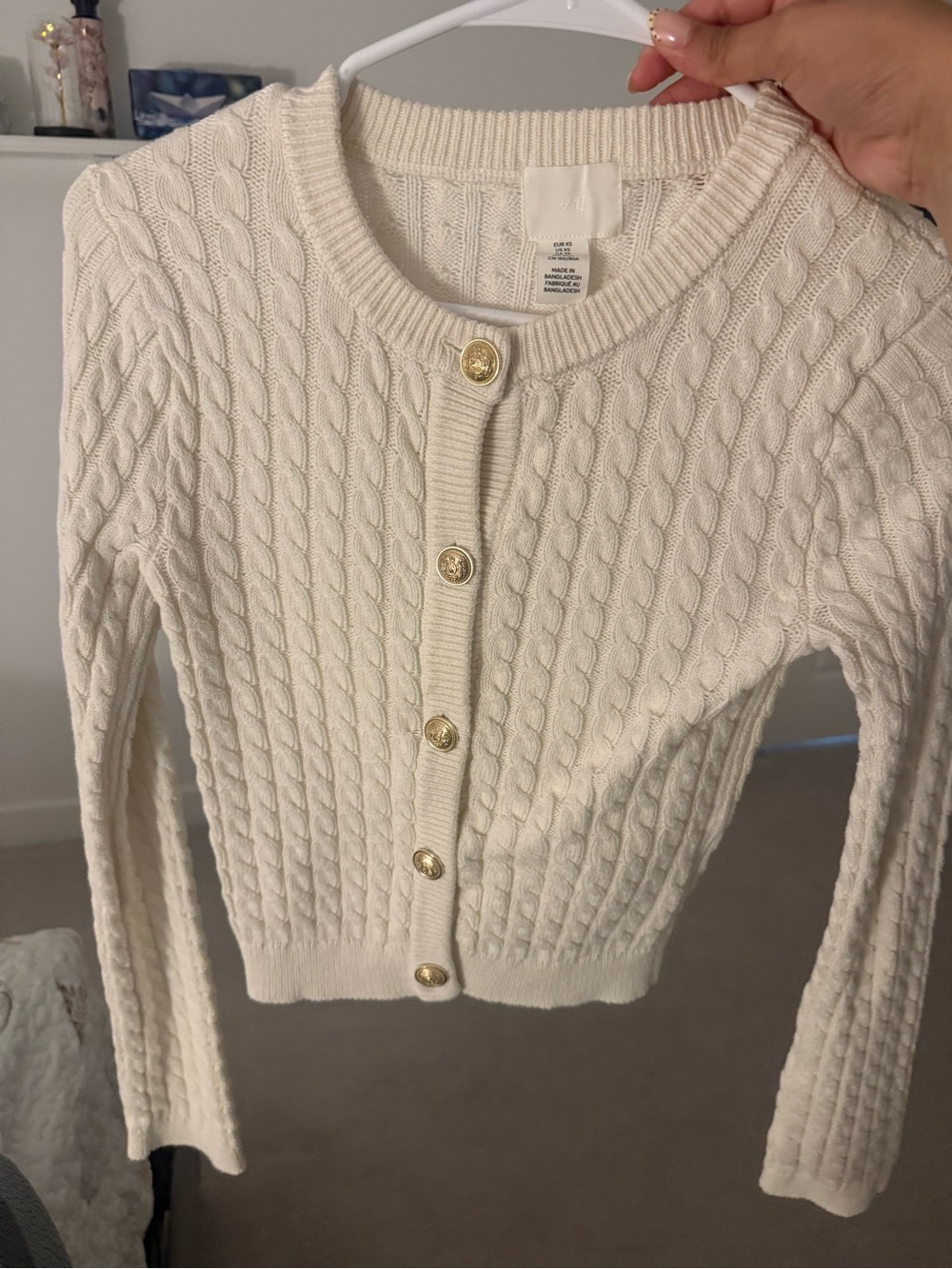 H&M Cream Cable-Knit Button Cardigan with Gold Buttons
